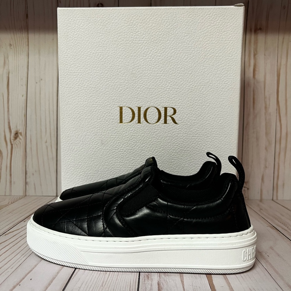 Christian Dior Solar Cannage Quilted Leather Slip On Sneaker Black Sz 35 / 5 - Picture 3 of 14